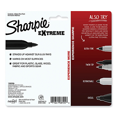 Sharpie Extreme Marker, Fine Bullet Tip, Black, 4/Pack (SAN1927436)