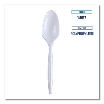 Boardwalk Mediumweight Wrapped Polypropylene Cutlery, Teaspoon, White, 1,000/Carton (BWKSPOONIW)