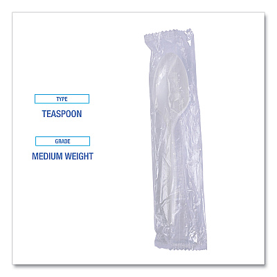 Boardwalk Mediumweight Wrapped Polypropylene Cutlery, Teaspoon, White, 1,000/Carton (BWKSPOONIW)