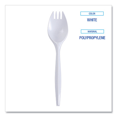 Boardwalk Mediumweight Wrapped Polypropylene Cutlery, Spork, White, 1,000/Carton (BWKSPRKMWPPWIW)