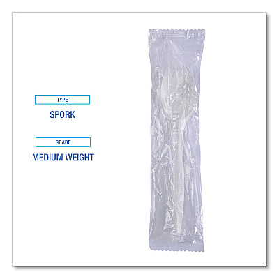 Boardwalk Mediumweight Wrapped Polypropylene Cutlery, Spork, White, 1,000/Carton (BWKSPRKMWPPWIW)