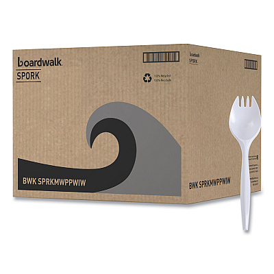Boardwalk Mediumweight Wrapped Polypropylene Cutlery, Spork, White, 1,000/Carton (BWKSPRKMWPPWIW)