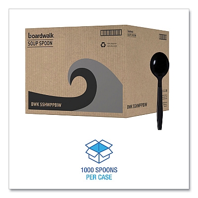 Boardwalk Heavyweight Wrapped Polypropylene Cutlery, Soup Spoon, Black, 1,000/Carton (BWKSSHWPPBIW)