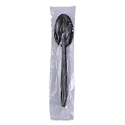 Boardwalk Heavyweight Wrapped Polypropylene Cutlery, Teaspoon, Black, 1,000/Carton (BWKTSHWPPBIW)