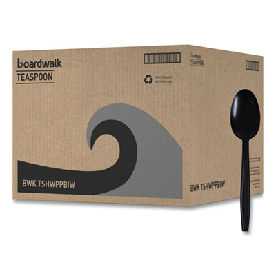 Boardwalk Heavyweight Wrapped Polypropylene Cutlery, Teaspoon, Black, 1,000/Carton (BWKTSHWPPBIW)