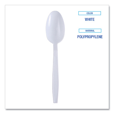 Boardwalk Heavyweight Wrapped Polypropylene Cutlery, Teaspoon, White, 1,000/Carton (BWKTSHWPPWIW)