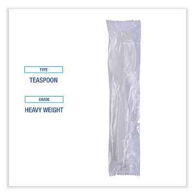 Boardwalk Heavyweight Wrapped Polypropylene Cutlery, Teaspoon, White, 1,000/Carton (BWKTSHWPPWIW)
