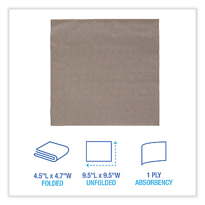 Boardwalk Beverage Napkins, 1-Ply, 9.5" x 9.5", Kraft, 500/Pack, 8 Packs/Carton (BWK8300K)