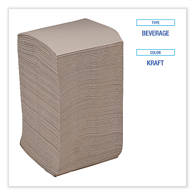 Boardwalk Beverage Napkins, 1-Ply, 9.5" x 9.5", Kraft, 500/Pack, 8 Packs/Carton (BWK8300K)
