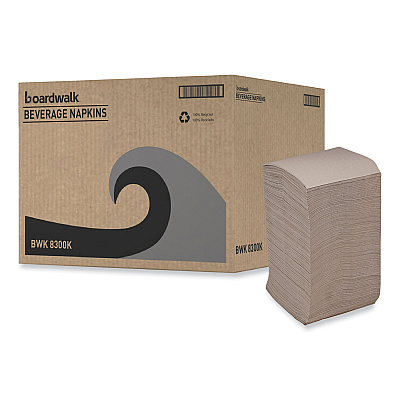 Boardwalk Beverage Napkins, 1-Ply, 9.5" x 9.5", Kraft, 500/Pack, 8 Packs/Carton (BWK8300K)