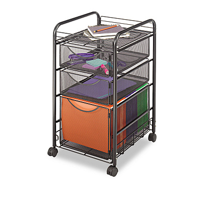 Safco Onyx Mesh Mobile File with Two Supply Drawers, Metal, 1 Shelf, 3 Drawers, 15.75" x 17" x 27", Black (SAF5213BL)