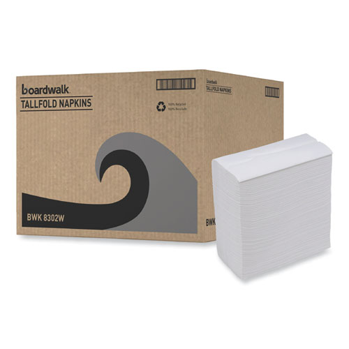 Boardwalk Tallfold Dispenser Napkin, 12" x 7", White, 500/Pack, 20 Packs/Carton (8302W)