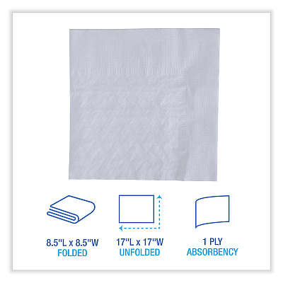 Boardwalk Dinner Napkin, 1-Ply, 17 x 17, White, 250/Pack, 12 Packs/Carton (BWK8307W)