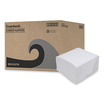 Boardwalk Dinner Napkin, 1-Ply, 17 x 17, White, 250/Pack, 12 Packs/Carton (BWK8307W)