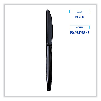 Boardwalk Heavyweight Wrapped Polystyrene Cutlery, Knife, Black, 1,000/Carton (BWKKNIHWPSBIW)