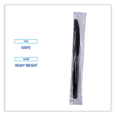 Boardwalk Heavyweight Wrapped Polystyrene Cutlery, Knife, Black, 1,000/Carton (BWKKNIHWPSBIW)