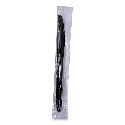 Boardwalk Heavyweight Wrapped Polystyrene Cutlery, Knife, Black, 1,000/Carton (BWKKNIHWPSBIW)