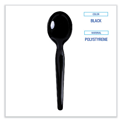 Boardwalk Heavyweight Polystyrene Cutlery, Soup Spoon, Black, 1000/Carton (BWKSOUPHWPSBLA)