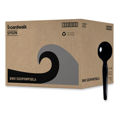 Boardwalk Heavyweight Polystyrene Cutlery, Soup Spoon, Black, 1000/Carton (BWKSOUPHWPSBLA)