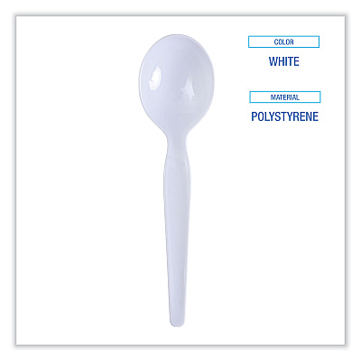 Boardwalk Heavyweight Polystyrene Cutlery, Soup Spoon, White, 1000/Carton (BWKSOUPHWPSWH)
