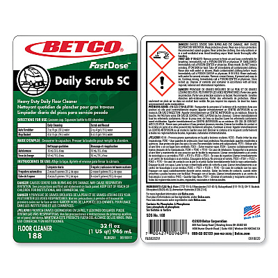 Betco Daily Scrub SC Floor Cleaner, Characteristic Scent, 32 oz Bottle, 6/Carton (BET1884800)
