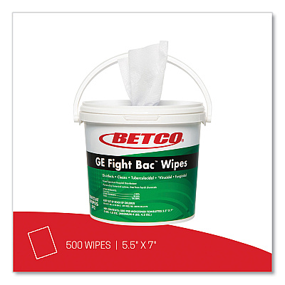 Betco GE Fight Bac Disinfecting Wipes, 5.5 x 7, Fresh Scent, 500/Bucket, 4 Buckets/Carton (BET392F100CT)