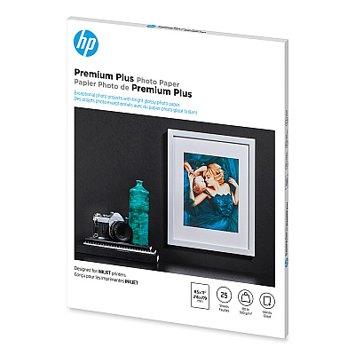 HP Premium Plus Photo Paper, 11.5 mil, 8.5 x 11, Glossy White, 25/Pack (HEWCR670A)