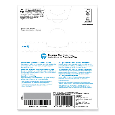 HP Premium Plus Photo Paper, 11.5 mil, 5 x 7, Glossy White, 60/Pack (HEWCR669A)