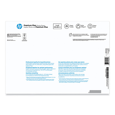 HP Premium Plus Photo Paper, 11.5 mil, 11 x 17, Glossy White, 25/Pack (HEWCV065A)