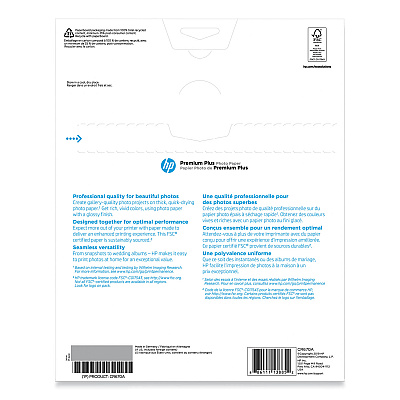 HP Premium Plus Photo Paper, 11.5 mil, 8.5 x 11, Glossy White, 25/Pack (HEWCR670A)