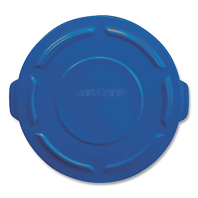 Rubbermaid Commercial BRUTE Self-Draining Flat Top Lids for 32 gal Round BRUTE Containers, 22.25" Diameter, Blue (RCP263100BE)
