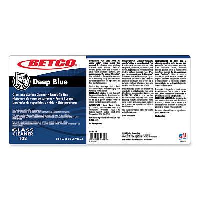 Betco Deep Blue Glass and Surface Cleaner, Ammonia Scent, 32 oz Bottle, 12/Carton (BET1081200)