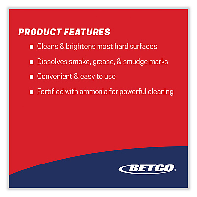 Betco Deep Blue Glass and Surface Cleaner, Ammonia Scent, 32 oz Bottle, 12/Carton (BET1081200)