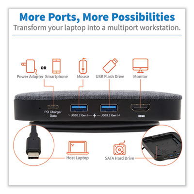 Tripp Lite U442-DOCK17-GY USB-C Dock w/Optional Internal Hard Drive, HDMI/SATA II SSD/HDD/USB-A 3.2 Gen1/USB-C,GY,Ships in 7-10 Bus Days
