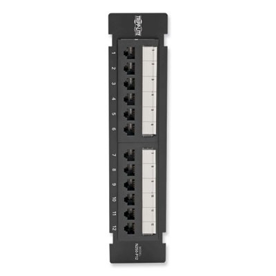 Tripp Lite CAT6 Wall-Mount PoE Patch Panel 12-Port, Black, Ships in 7-10 Business Days (N250P12)