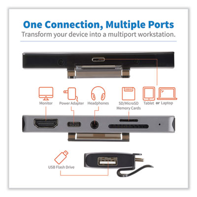Tripp Lite U442-DOCK15-S USB-C Dock with Removable Clip, 3.5 mm/HDMI/microSD/SD/USB-A/USB-C, Gray, Ships in 7-10 Business Days