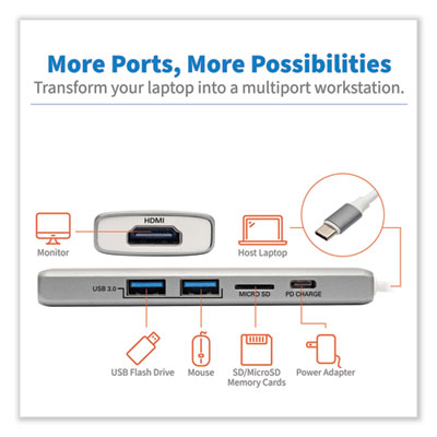 Tripp Lite U442-DOCK10-S USB-C Dock, HDMI/microSD/USB-A 3.0/USB-C, Silver, Ships in 7-10 Business Days