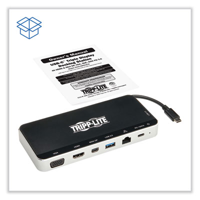 Tripp Lite U442-DOCK16-B USB-C Dock for Triple Display, HDMI/Mini DisplayPort/RJ45/USB-A 3.0/USB-C/VGA, GY, Ships in 7-10 Bus Days