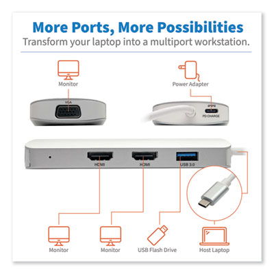 Tripp Lite U442-DOCK12-S USB-C Dock for Triple Display, HDMI/USB-A 3.0/USB-C/VGA, Silver, Ships in 7-10 Business Days