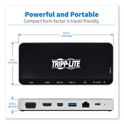 Tripp Lite U442-DOCK16-B USB-C Dock for Triple Display, HDMI/Mini DisplayPort/RJ45/USB-A 3.0/USB-C/VGA, GY, Ships in 7-10 Bus Days