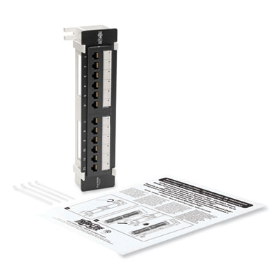 Tripp Lite CAT6 Wall-Mount PoE Patch Panel 12-Port, Black, Ships in 7-10 Business Days (N250P12)