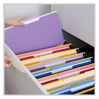 Universal Deluxe Colored Top Tab File Folders, 1/3-Cut Tabs: Assorted, Letter Size, Violet/Light Violet, 100/Box (UNV10505)
