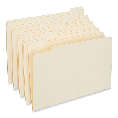Universal Top Tab File Folders, 1/5-Cut Tabs: Assorted, Letter Size, 0.75" Expansion, Manila, 100/Box (UNV12115)