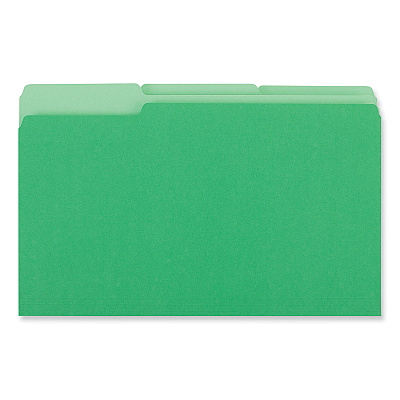 Universal Interior File Folders, 1/3-Cut Tabs: Assorted, Legal Size, 11-pt Stock, Green, 100/Box (UNV15302)