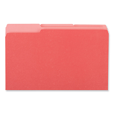 Universal Interior File Folders, 1/3-Cut Tabs: Assorted, Legal Size, 11-pt Stock, Red, 100/Box (UNV15303)