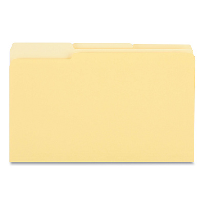 Universal Interior File Folders, 1/3-Cut Tabs: Assorted, Legal Size, 11-pt Stock, Yellow, 100/Box (UNV15304)