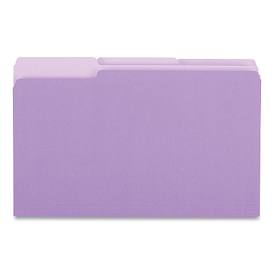 Universal Interior File Folders, 1/3-Cut Tabs: Assorted, Legal Size, 11-pt Stock, Violet, 100/Box (UNV15305)