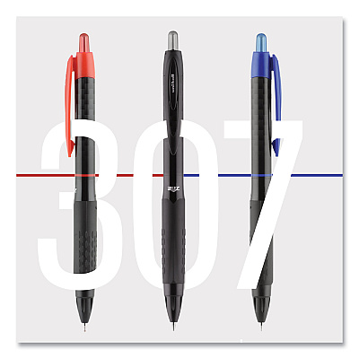 uniball 307 Gel Pen, Retractable, Fine 0.5 mm, Blue Ink, Black Barrel, Dozen (UBC1947088)
