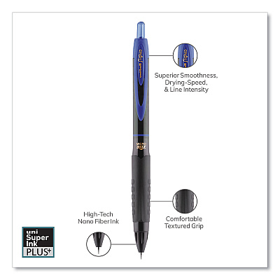 uniball 307 Gel Pen, Retractable, Fine 0.5 mm, Blue Ink, Black Barrel, Dozen (UBC1947088)