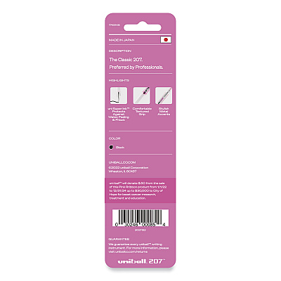 uniball Signo 207 Gel Pen, Retractable, Medium 0.7 mm, Black Ink, Translucent Pink/Translucent White Barrel, 2/Pack (UBC1745148)